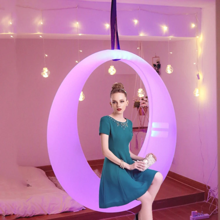 Illuminated Round Swing Ring Chair Seat Bar Ornaments Led Night Lamps RGBW Patio Swings Garden Mall Decorations