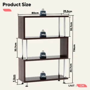 Wooden 3 Shelf Ladder Bookshelf S Shaped Hollow-Core Board Mid Century Modern Bookshelf Open Shelf Industrial Etagere Bookcase