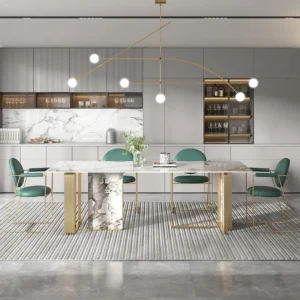 New Rectangular Artificial Marble Top Dining Table Metal Leg Eating Table Kitchen Marble Top Dining Table Sets