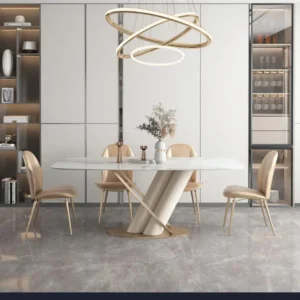 Hot New Fashion Design Stainless Steel Leg Marble Table Top Six Seat Dining Table Chair Set