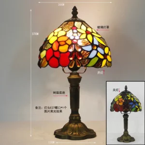 Tiffany Style Table Lamp Banker 8inch Stained Glass Peacock Floral Vintage Antique Light Decor Nightstand