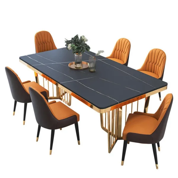 Luxury Modern Stainless Steel Marble Texture Restaurant Home Furniture Dining Room Dinning Table Set Dining Tables Set - Image 3