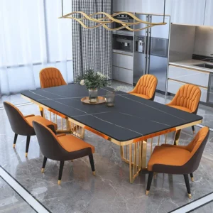 Luxury Modern Stainless Steel Marble Texture Restaurant Home Furniture Dining Room Dinning Table Set Dining Tables Set