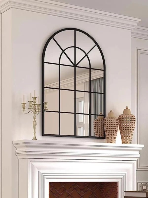 89*60cm Ornate design decorative large iron wall mirrors wall hanging black metal frame arch mirror for home decor - Image 4