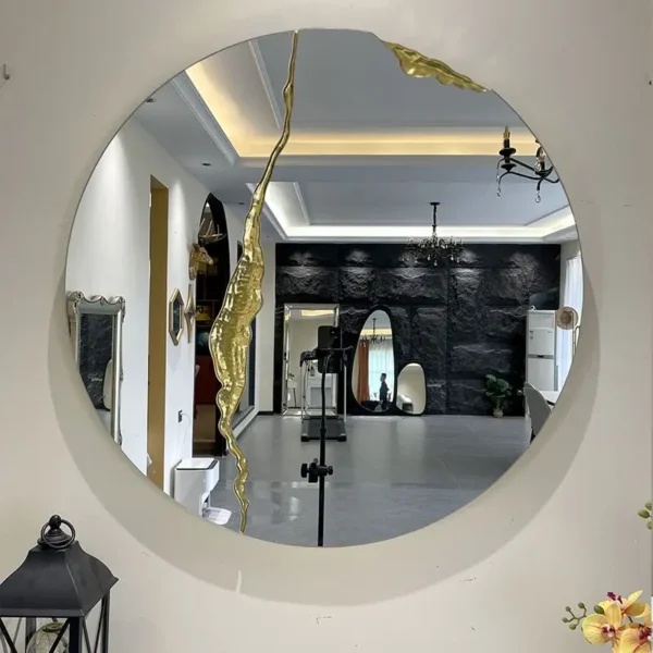 50cm New high gloss gold Design Light Luxury Geometric Decorative Mirror For Wall Wrought Iron Creative home house Decor Mirror - Image 6