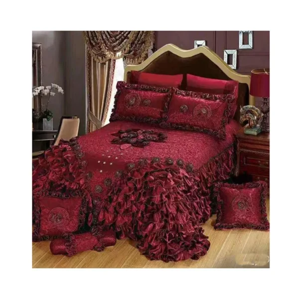 Custom designed  king size  luxury  embroidered wedding silk bedspread bedding set - Image 6