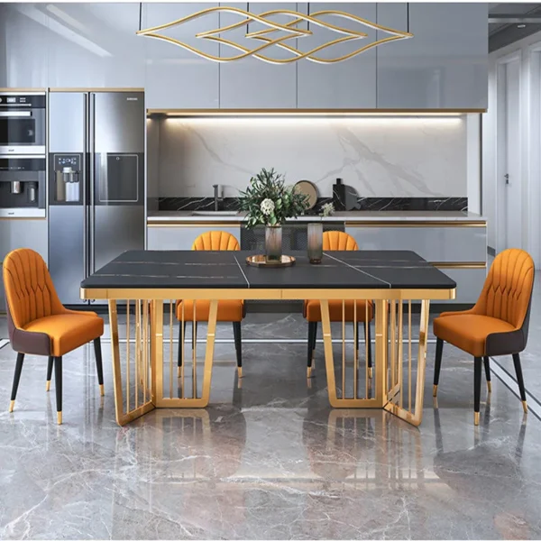 Luxury Modern Stainless Steel Marble Texture Restaurant Home Furniture Dining Room Dinning Table Set Dining Tables Set - Image 5
