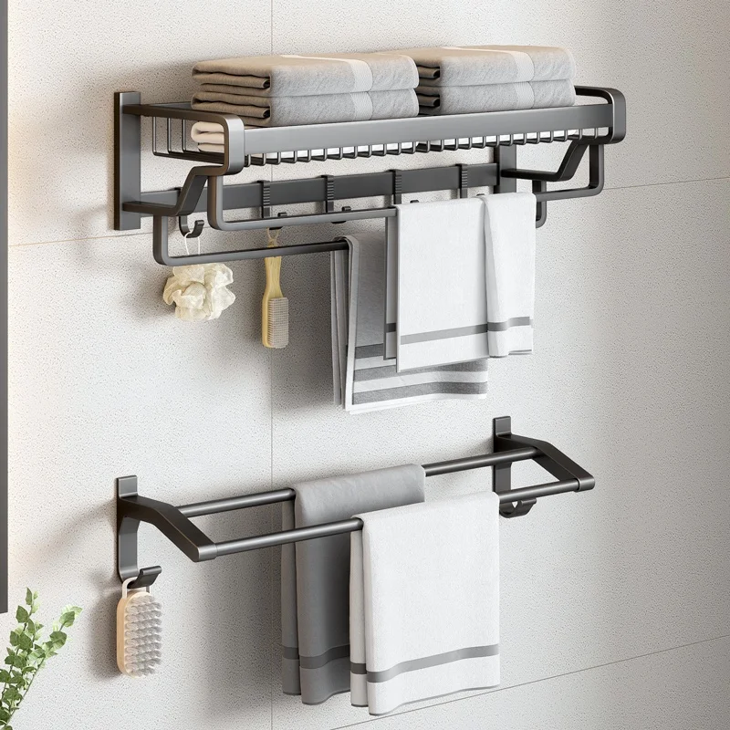 3tier multi corner shower caddy metal wall mount hanging bathroom shelves storage shelf folding towel organizer drying rack set - Image 5