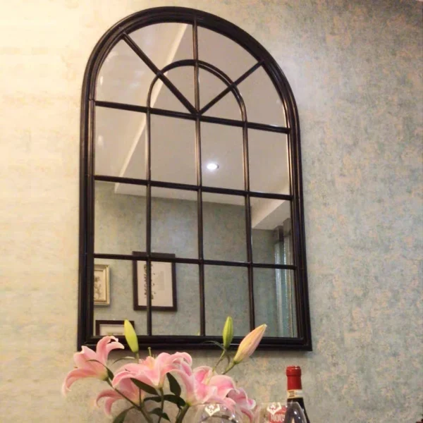 89*60cm Ornate design decorative large iron wall mirrors wall hanging black metal frame arch mirror for home decor - Image 6