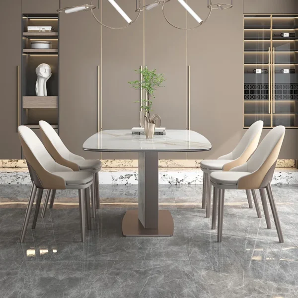 White Top Dining Table Set Rectangle Marble Dining Table Dining Room Furniture Titanium Steel Rock Board Material - Image 3