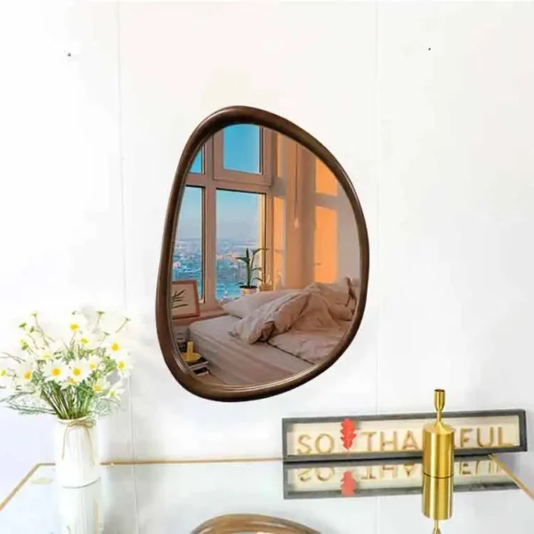 51X91cm Unique design creative large wooden frame mirrors irregular black solid wood wall mirror for living room - Image 4