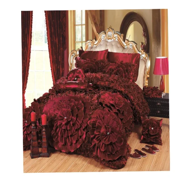 Hot selling home textile bedding products super soft Wedding  lace bed cover is quilted wedding bedding set - Image 6