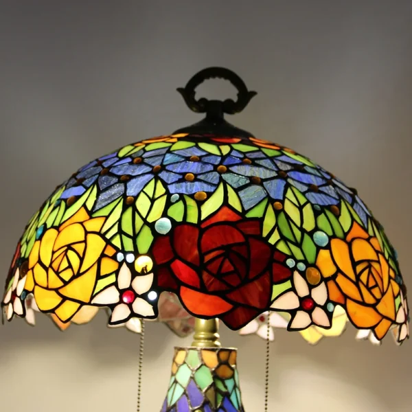 LongHuiJing Tiffany Style Stained Glass Table Lamp Rose Flower Desk La ps Accent Light - Image 4
