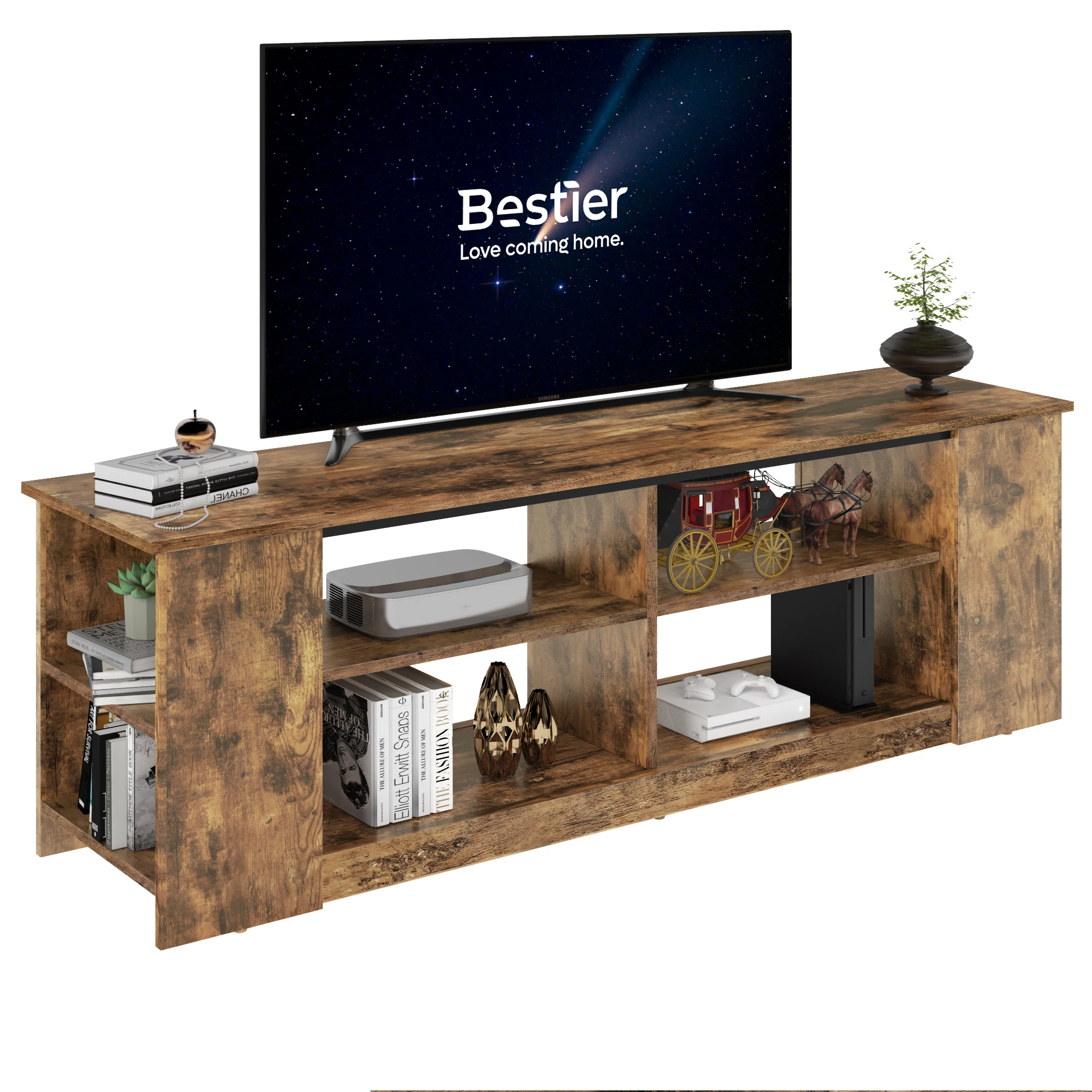 Modern High Gloss Wooden Tv Stand Tea Table Tv Cabinet Console Set With Storage Rack For Living Room - Image 6
