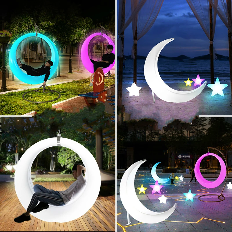 Illuminated Round Swing Ring Chair Seat Bar Ornaments Led Night Lamps RGBW Patio Swings Garden Mall Decorations - Image 2