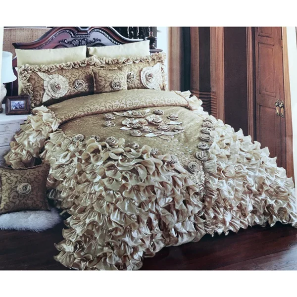 Custom designed  king size  luxury  embroidered wedding silk bedspread bedding set - Image 2