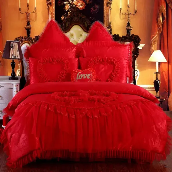 Luxury American style  Lace  Bedding Set Fashion Wedding Bedding Set  bed skirt home textiles > bedding > quilts - Image 3
