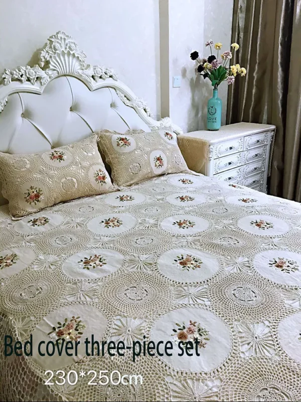 Wedding KING SIZE bedding sets 3 pieces designer Hand crochet ribbon embroidery bed sheets set