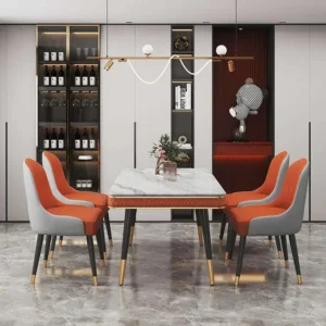 New Design Leather Dining Chair Marble Dining Table Set