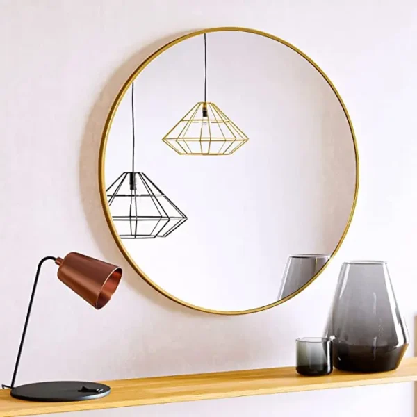16 Inch Decorative Circle Gold Wall Hanging Mirrors Round Wall Mirror with Brushed Metal Frame for Bathroom - Image 6