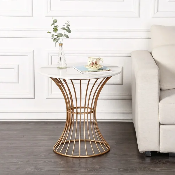 White Round Modern Nordic Center Coffee Side Table Home Furniture Dining Table Base Gold Nordic Style European 2pcs 52*52*60cm - Image 3