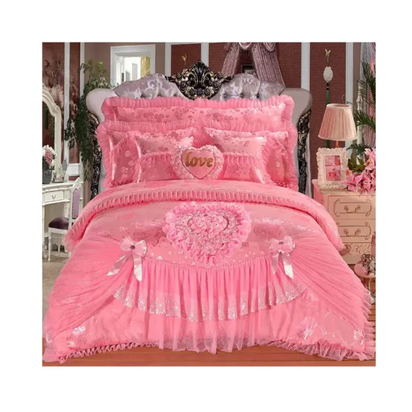 Luxury American style  Lace  Bedding Set Fashion Wedding Bedding Set  bed skirt home textiles > bedding > quilts - Image 6