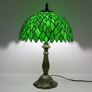 LongHuiJing Green Leaf Tiffany Style Table Lamp Bedroom Livingroom Light Stained Glass Desk lamps