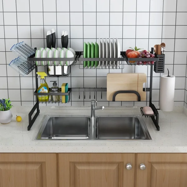 stainless steel shelf drain dish drying  storage rack over sink kitchen plate rack dish suitable for use in 15~17 inch sinks - Image 2