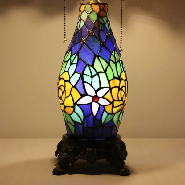 LongHuiJing Tiffany Style Stained Glass Table Lamp Rose Flower Desk La ps Accent Light - Image 3