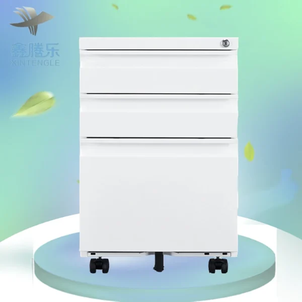 Guangzhou facetory direct sale high quality office 3 box drawers white mobile pedestal file cabinet with wheels