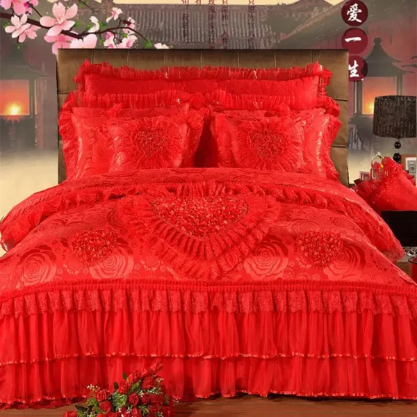 Luxury American style  Lace  Bedding Set Fashion Wedding Bedding Set  bed skirt home textiles > bedding > quilts - Image 5
