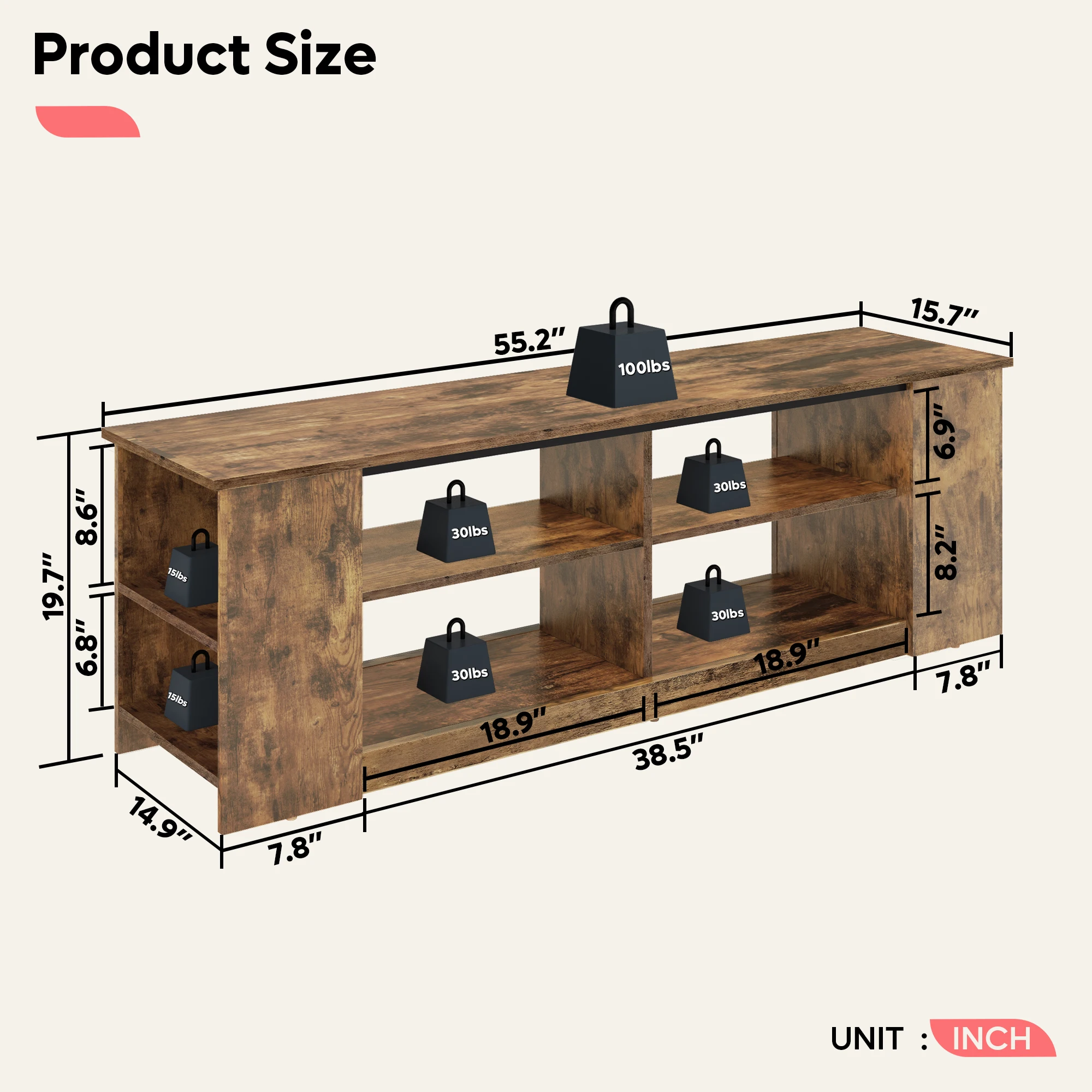 Modern High Gloss Wooden Tv Stand Tea Table Tv Cabinet Console Set With Storage Rack For Living Room - Image 5