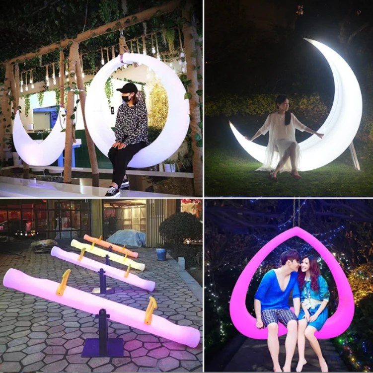 Illuminated Round Swing Ring Chair Seat Bar Ornaments Led Night Lamps RGBW Patio Swings Garden Mall Decorations - Image 5