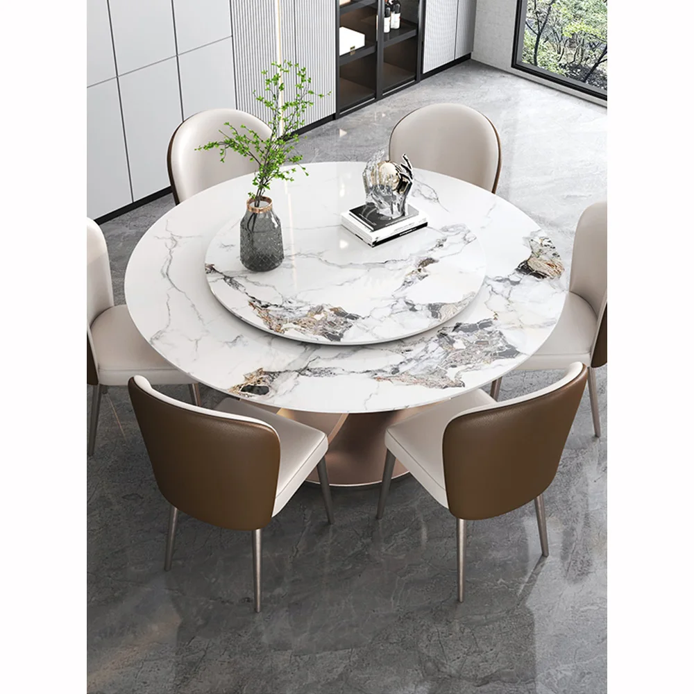 Stainless Steel Titanium Furniture Sets Round Marble Top Dining Table Set Modern Round Dining Table Marble With Turntable For Sa - Image 3