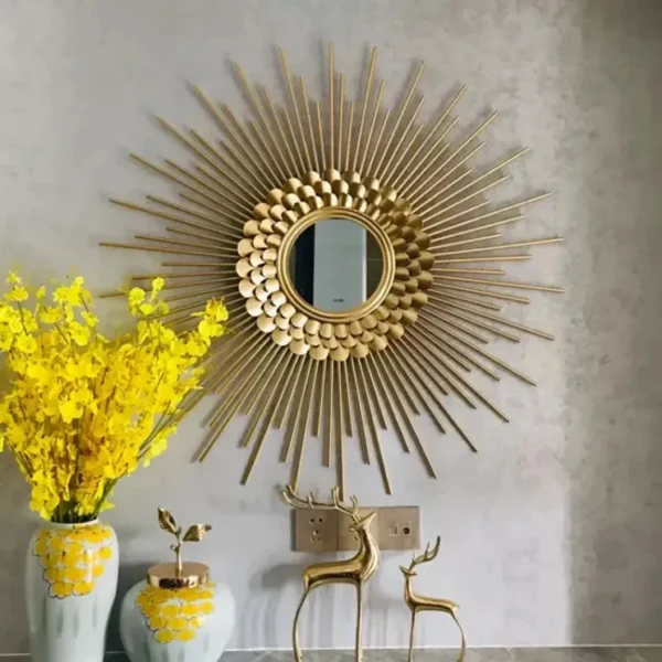 80cm Living Room Background Gold Frame Round Metal Wall Mirror Art Home Decorated Wall Hanging Mirror - Image 6