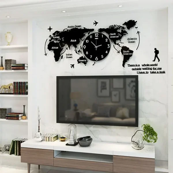 120*55 with light factory price led Large Home Decor Art Design Silent world map Decorative living room Office Wall Clock 3D - Image 2