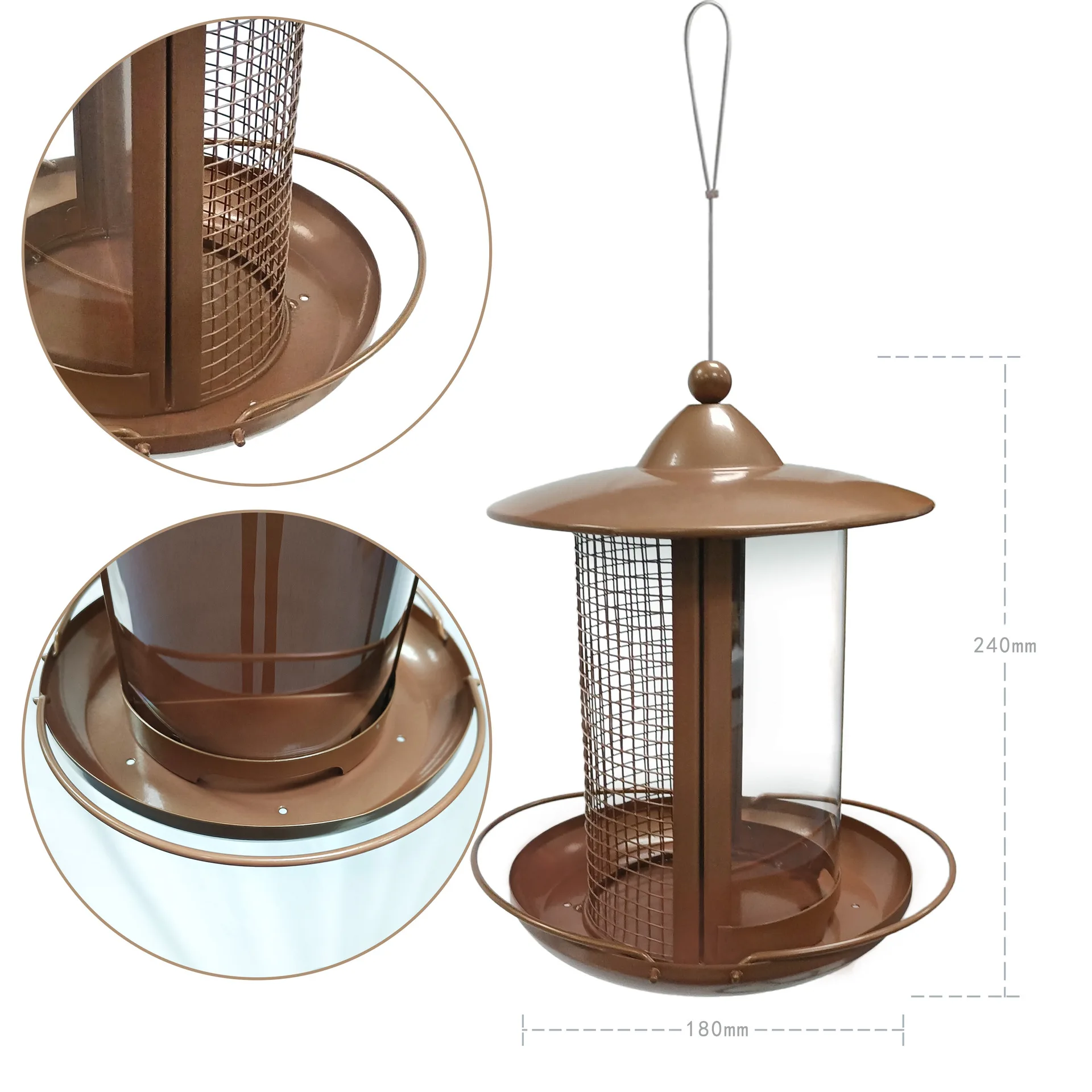 Large Capacity Bird Feeder Hanging Metal Mesh with Copper Holder Wild Outdoor Garden Backyard with Plastic Tube Hopper Feeders - Image 3