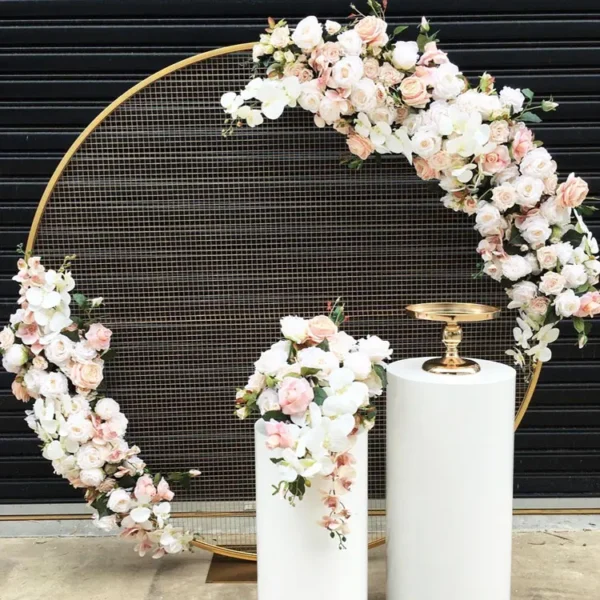 GIGA selling round customize arch flowers 8ft  round arch aluminum wedding backdrop stand event  flower arch maroon and white - Image 3
