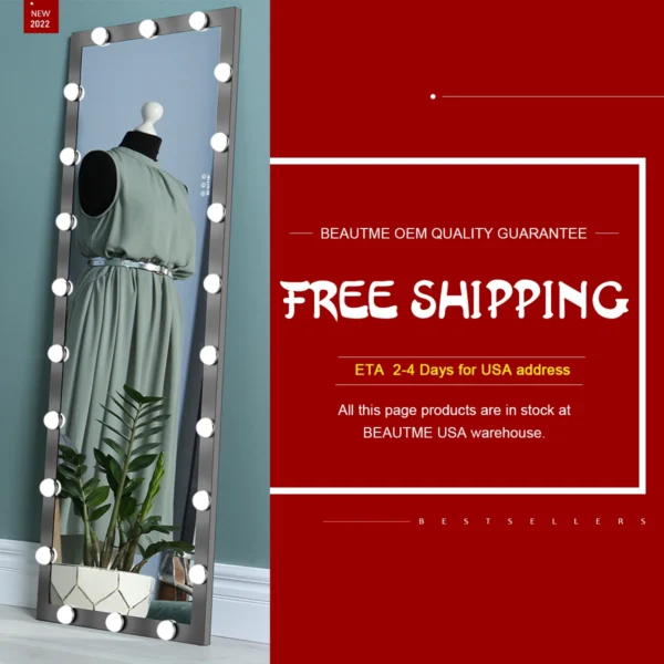 LED Large Over Wall Mounted Standing Floor Body Vanity Full Length Mirror with lights bulbs for Bedroom - Image 3