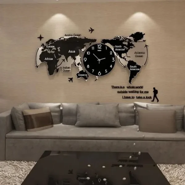 120*55 with light factory price led Large Home Decor Art Design Silent world map Decorative living room Office Wall Clock 3D - Image 3