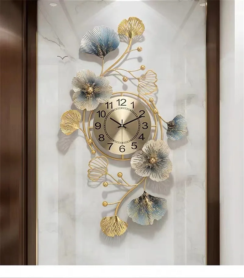 Ginkgo Leaf Decoration Wall Metal Wall Clocks for Home Living Room Luxury Wall Decor 3D Arts Hanging Clock - Image 3