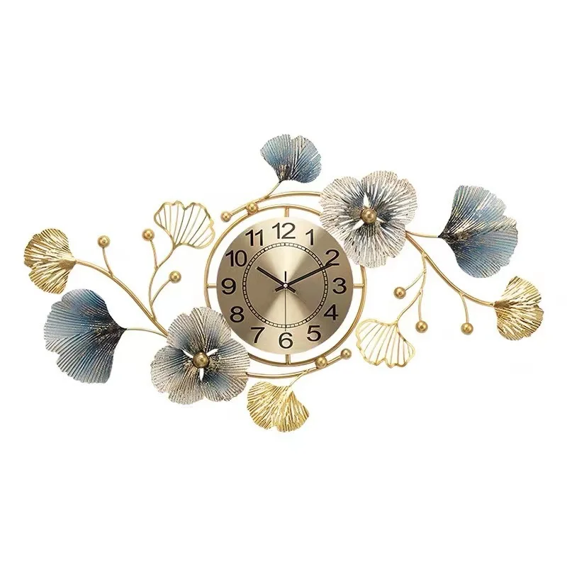 Ginkgo Leaf Decoration Wall Metal Wall Clocks for Home Living Room Luxury Wall Decor 3D Arts Hanging Clock - Image 5