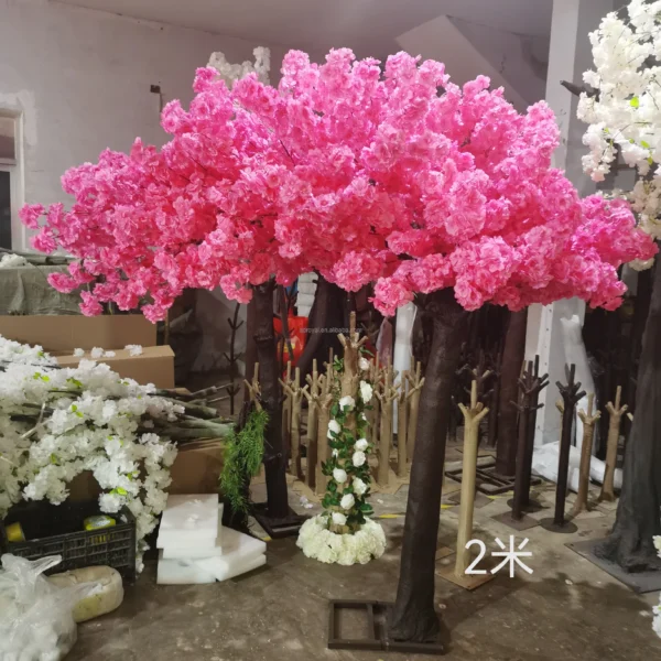 OEM outdoor custom indoor sakura Wholesale flower artificial Japanese pink wedding table cherry blossom white flowers tree - Image 2