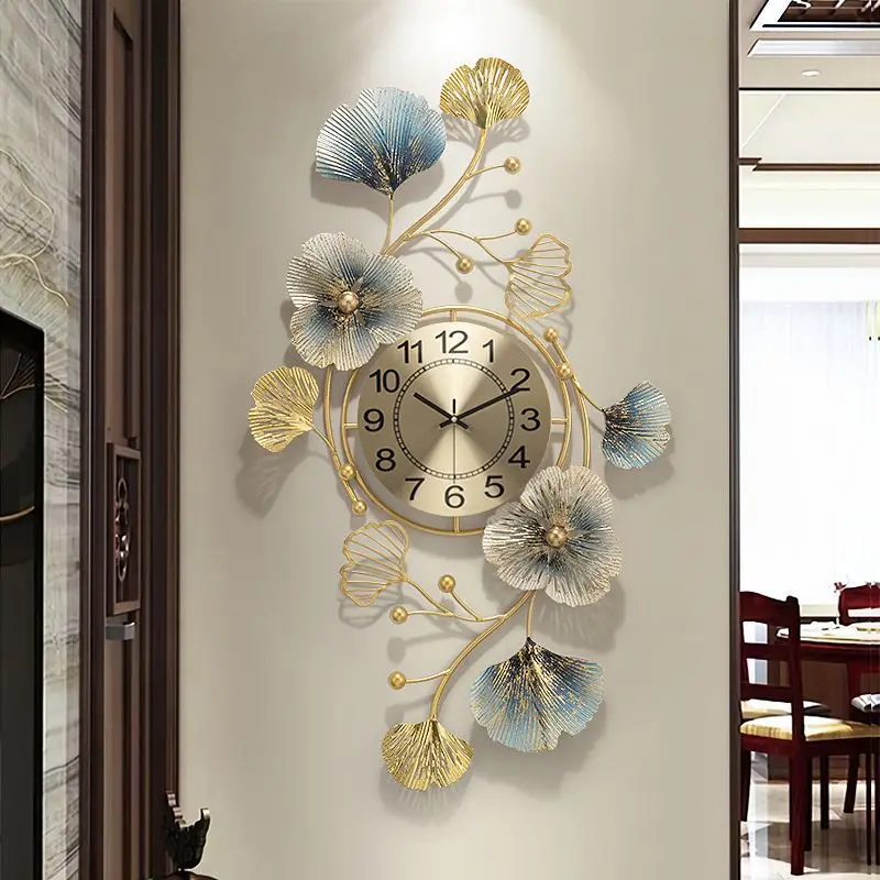 Ginkgo Leaf Decoration Wall Metal Wall Clocks for Home Living Room Luxury Wall Decor 3D Arts Hanging Clock - Image 2