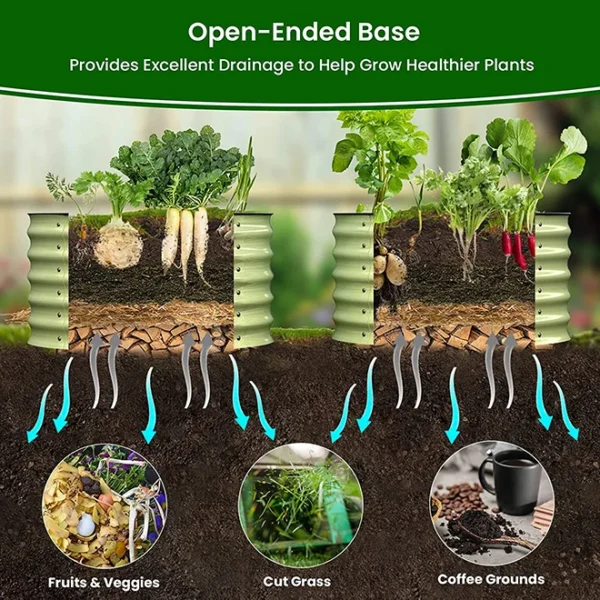 60*60*29cm Round Metal Raised Garden Bed Patio Planter Raised Beds Outdoor Garden Planter Box for Vegetable Flower Herb