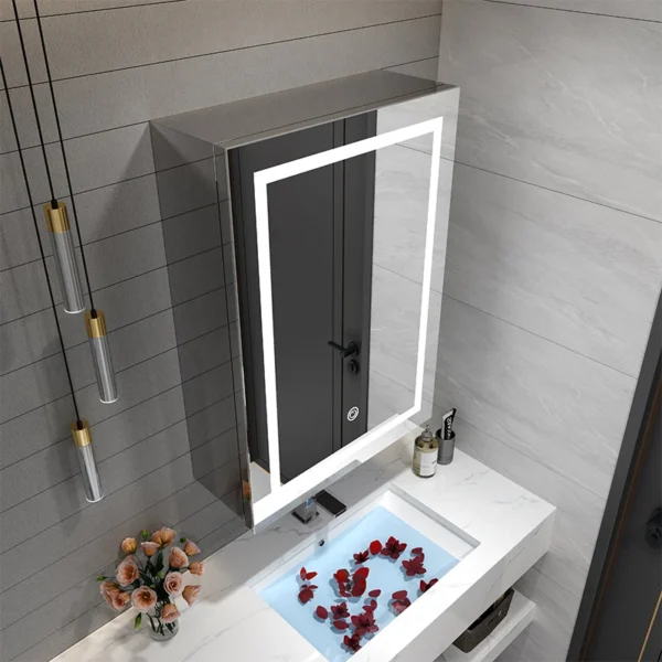smart mirror cabinet illuminated bathroom mirror cabinet single door stainless steel wall mounted medicine cabinet led lighting - Image 5