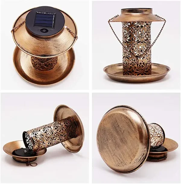 2 In 1 Solar Energy Bird Feeder Waterproof Garden Solar Street Lamp Birdhouse Wall Hanging Bronze Metal Tray Bird Feeder Outdoor