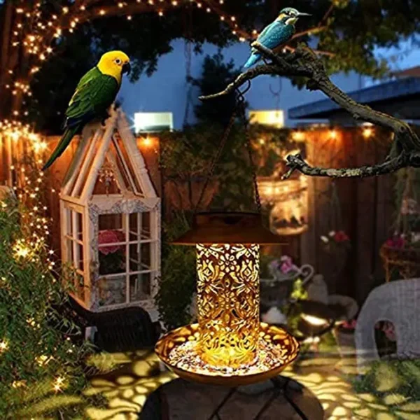 2 In 1 Solar Energy Bird Feeder Waterproof Garden Solar Street Lamp Birdhouse Wall Hanging Bronze Metal Tray Bird Feeder Outdoor - Image 5