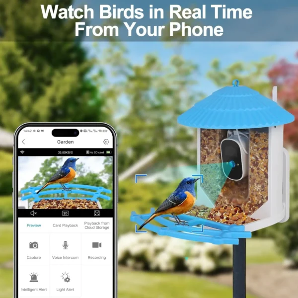 Wireless Outdoor APP Control Smart Bird Feeder with Camera Batteries Solar Powered Color Night Vision AI Identify Bird Species - Image 3