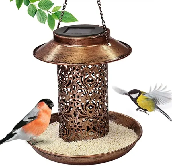 2 In 1 Solar Energy Bird Feeder Waterproof Garden Solar Street Lamp Birdhouse Wall Hanging Bronze Metal Tray Bird Feeder Outdoor - Image 6